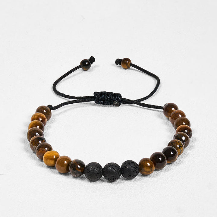 Juego de 3 pulseras protectoras de piedra de lava y ojo de tigre de Buddha Stones