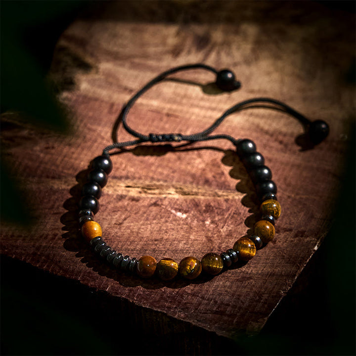 Juego de 3 pulseras protectoras de piedra de lava y ojo de tigre de Buddha Stones