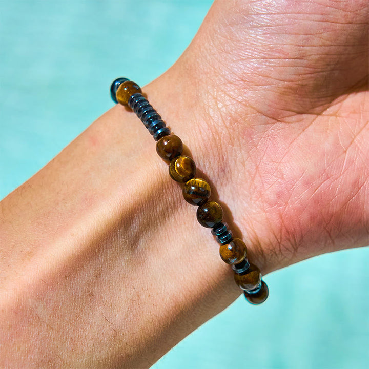 Juego de 3 pulseras protectoras de piedra de lava y ojo de tigre de Buddha Stones