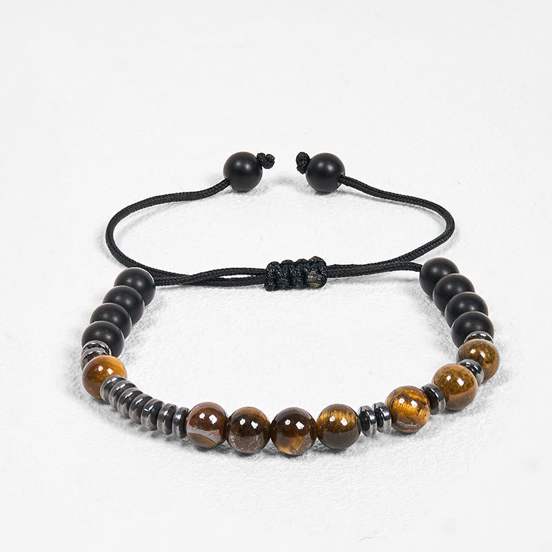 Juego de 3 pulseras protectoras de piedra de lava y ojo de tigre de Buddha Stones