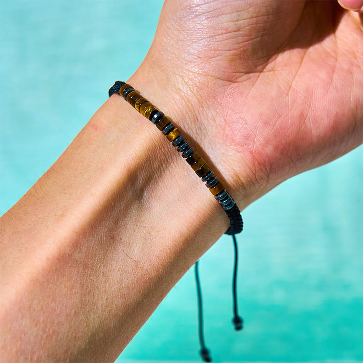 Juego de 3 pulseras protectoras de piedra de lava y ojo de tigre de Buddha Stones