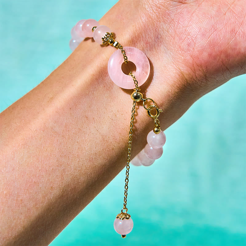 Pulsera de autoaceptación con hebilla de paz y cuentas de cristal rosa natural de Buddha Stones