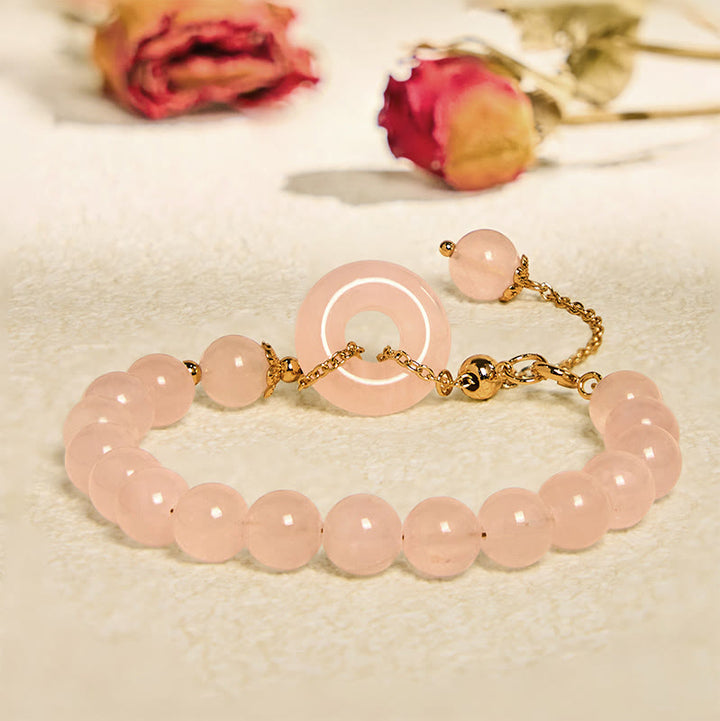 Pulsera de autoaceptación con hebilla de paz y cuentas de cristal rosa natural de Buddha Stones
