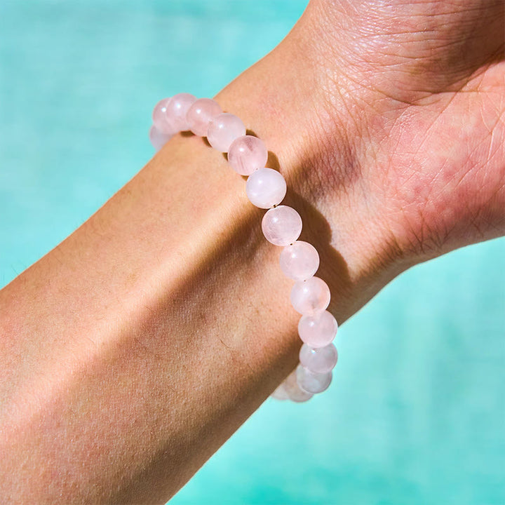 Pulsera de autoaceptación con hebilla de paz y cuentas de cristal rosa natural de Buddha Stones