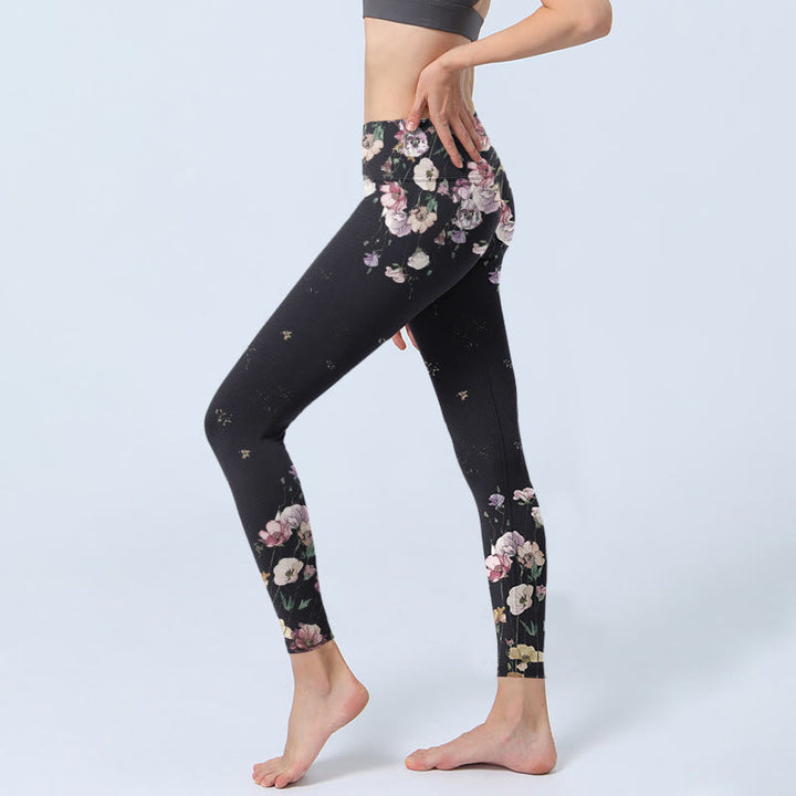 Leggings de yoga para mujer con estampado de flores de pensamiento y Buddha Stones - image 3