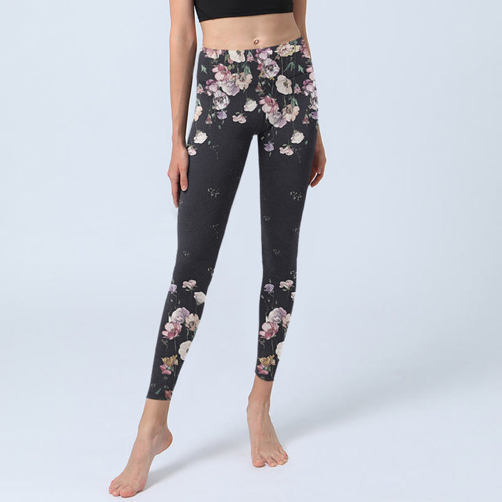 Leggings de yoga para mujer con estampado de flores de pensamiento y Buddha Stones - image 6