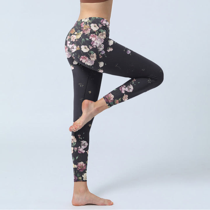 Leggings de yoga para mujer con estampado de flores de pensamiento y Buddha Stones - image 4
