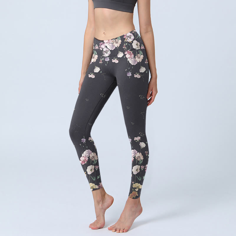 Leggings de yoga para mujer con estampado de flores de pensamiento y Buddha Stones - Negro - US18，UK/AU22，EU50 (4XL) - image 0
