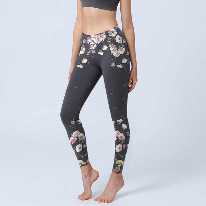 Leggings de yoga para mujer con estampado de flores de pensamiento y Buddha Stones - Negro - US18，UK/AU22，EU50 (4XL) - image 0