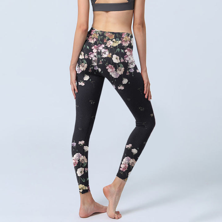 Leggings de yoga para mujer con estampado de flores de pensamiento y Buddha Stones - image 3
