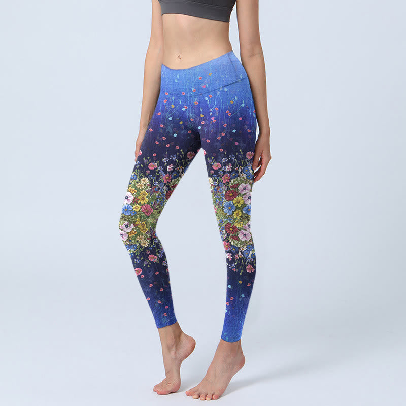 Leggings de yoga para mujer con estampado floral de colores degradados y Buddha Stones - Azul oscuro - US18，UK/AU22，EU50 (4XL) - image 1