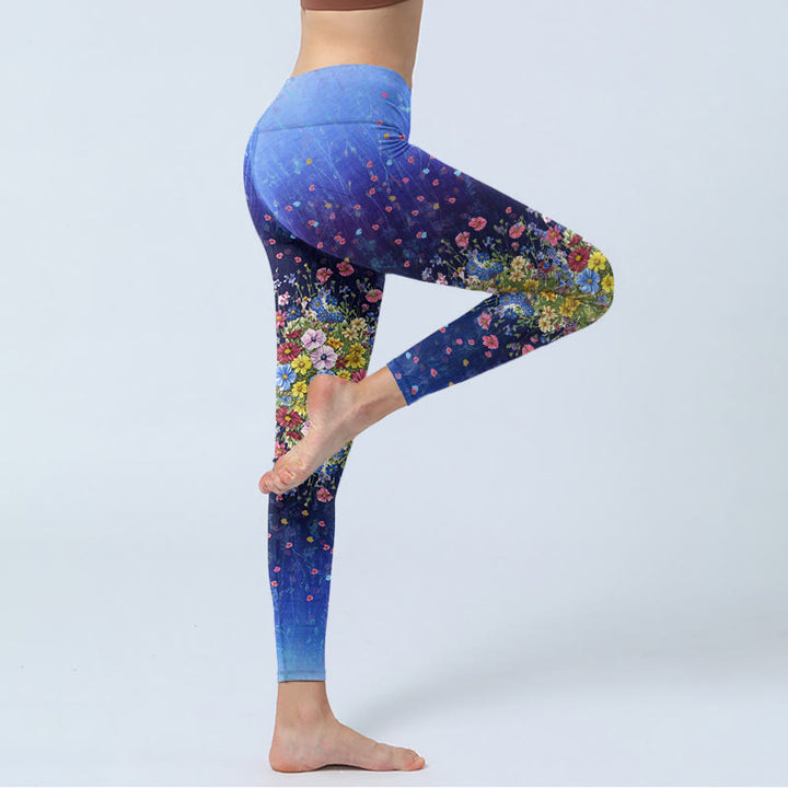 Leggings de yoga para mujer con estampado floral de colores degradados y Buddha Stones - image 5