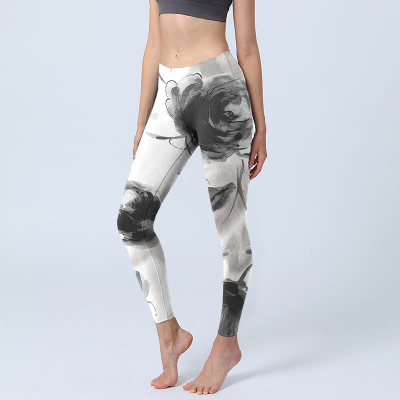 Leggings de yoga para mujer con estampado de rosas y acuarela de Buddha Stones - Blanco - US18，UK/AU22，EU50 (4XL) - image 1