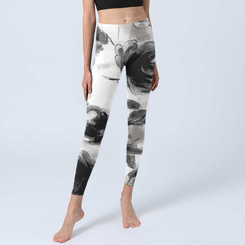 Leggings de yoga para mujer con estampado de rosas y acuarela de Buddha Stones - image 6