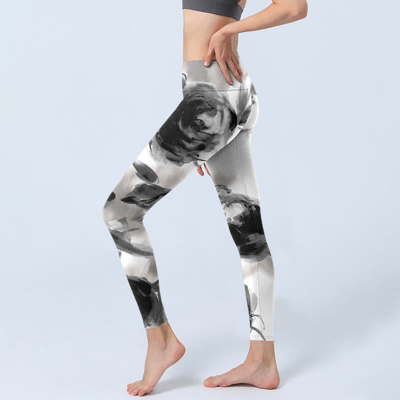 Leggings de yoga para mujer con estampado de rosas y acuarela de Buddha Stones - image 3