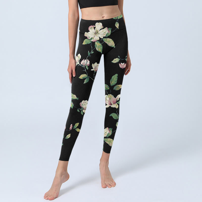 Leggings de yoga para mujer con estampado de flores de magnolia y Buddha Stones - image 5