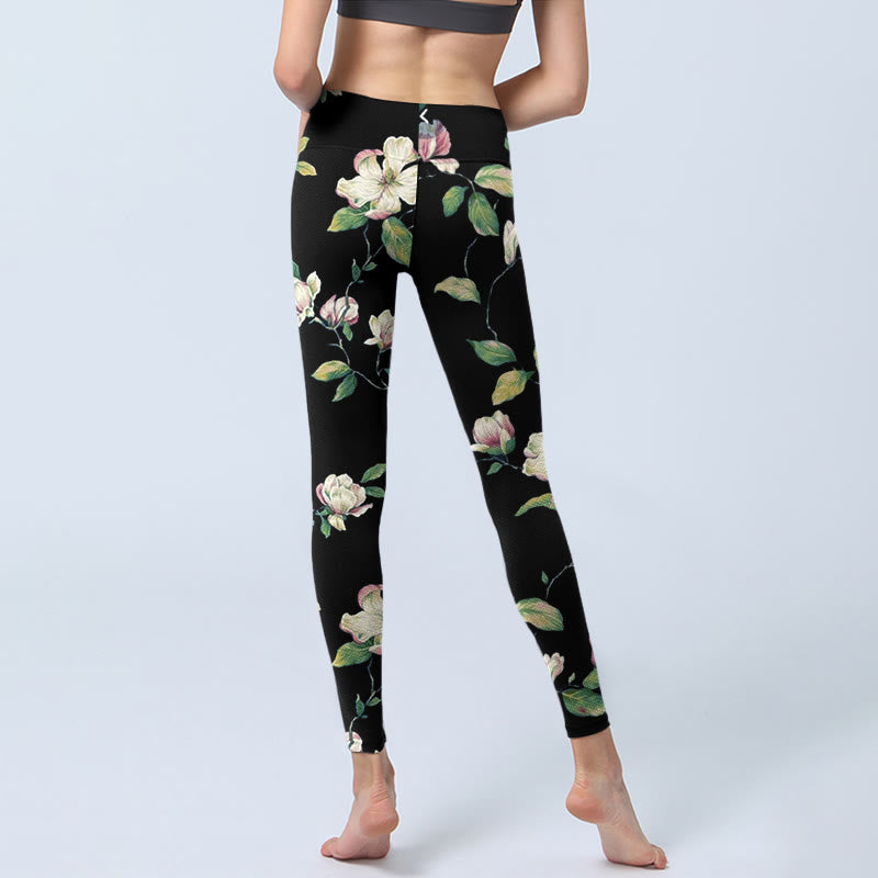 Leggings de yoga para mujer con estampado de flores de magnolia y Buddha Stones - image 6