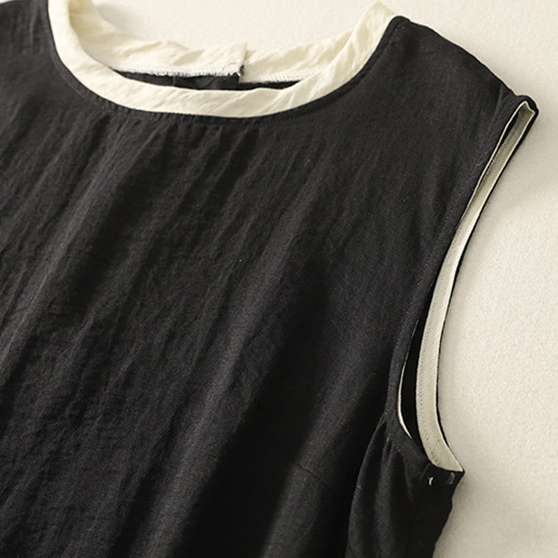 Vestido midi de poliéster sin mangas con bolsillos y diseño de botones hechos a mano con costuras casuales de Buddha Stones . - image 1