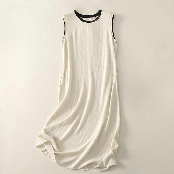 Vestido midi de poliéster sin mangas con bolsillos y diseño de botones hechos a mano con costuras casuales de Buddha Stones . - Beige - US8-10，UK/AU12-14，EU40-42 (2XL) - image 5