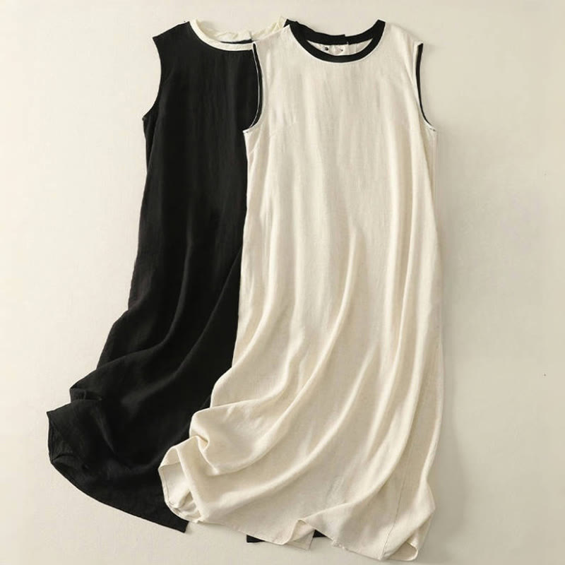 Vestido midi de poliéster sin mangas con bolsillos y diseño de botones hechos a mano con costuras casuales de Buddha Stones . - image 15