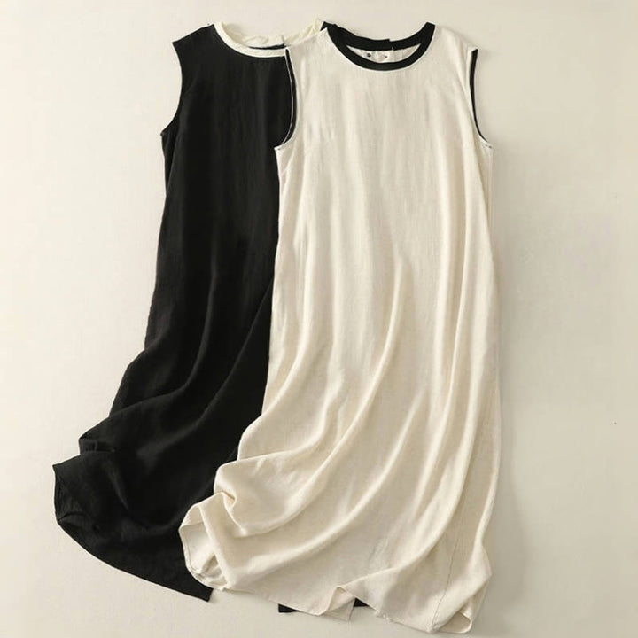 Vestido midi de poliéster sin mangas con bolsillos y diseño de botones hechos a mano con costuras casuales de Buddha Stones . - image 15