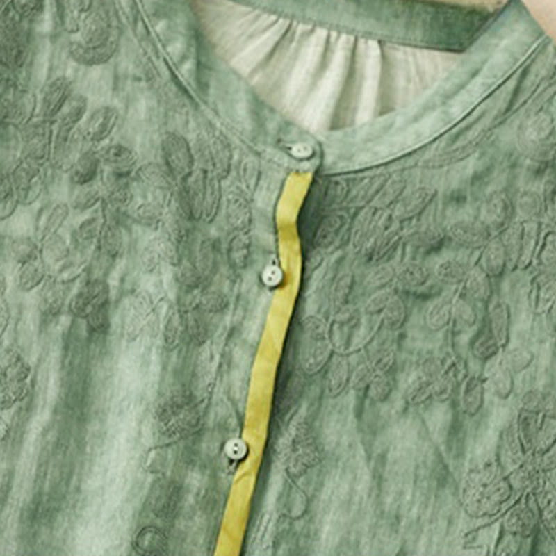 Vestido midi de acrílico con mangas tres cuartos y cuello alto bordado informal de verano con Buddha Stones - image 1