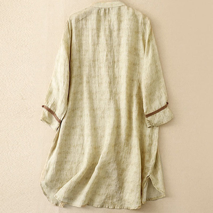 Vestido midi casual de verano con cuello alto y mangas tres cuartos, diseño de Buddha Stones y bordados. - image 8