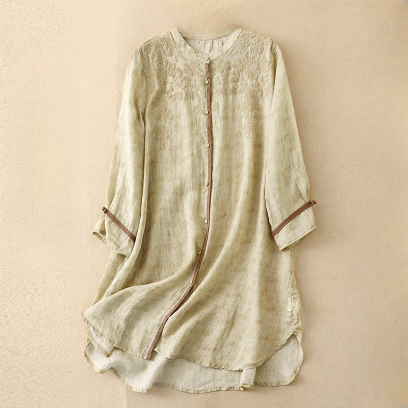 Vestido midi casual de verano con cuello alto y mangas tres cuartos, diseño de Buddha Stones y bordados. - Limón Chiffon - US8-10，UK/AU12-14，EU40-42 (2XL) - image 7
