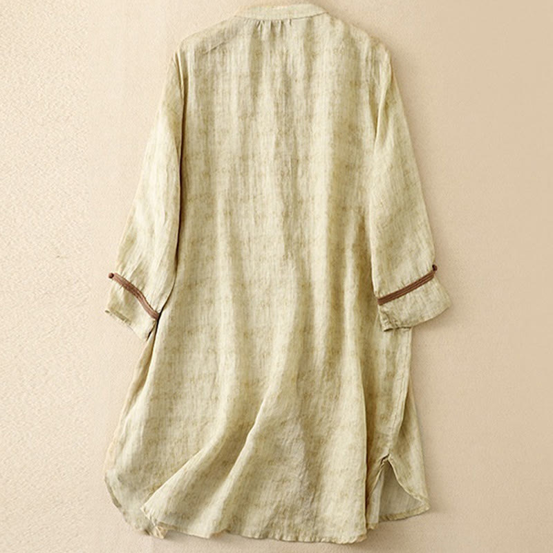 Vestido midi de acrílico con mangas tres cuartos y cuello alto bordado informal de verano con Buddha Stones - image 8