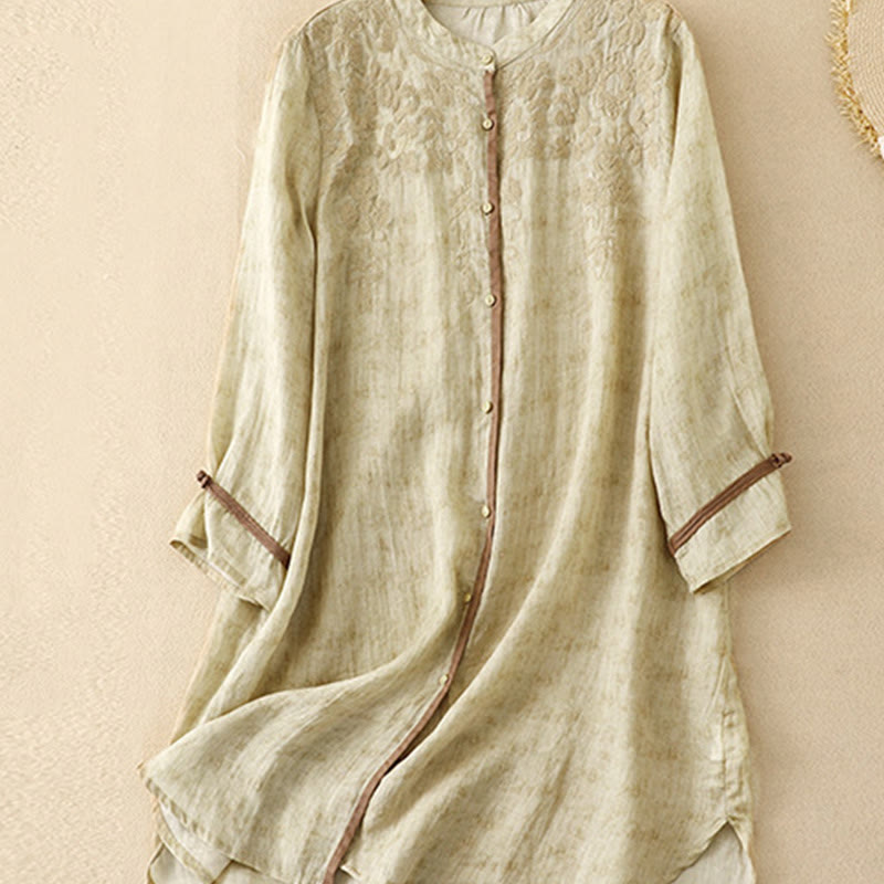 Vestido midi de acrílico con mangas tres cuartos y cuello alto bordado informal de verano con Buddha Stones - image 9