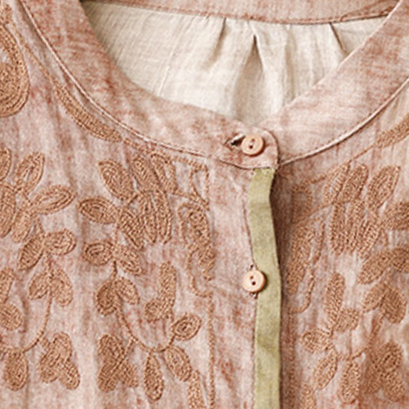 Vestido midi casual de verano con cuello alto y mangas tres cuartos, diseño de Buddha Stones y bordados. - image 20