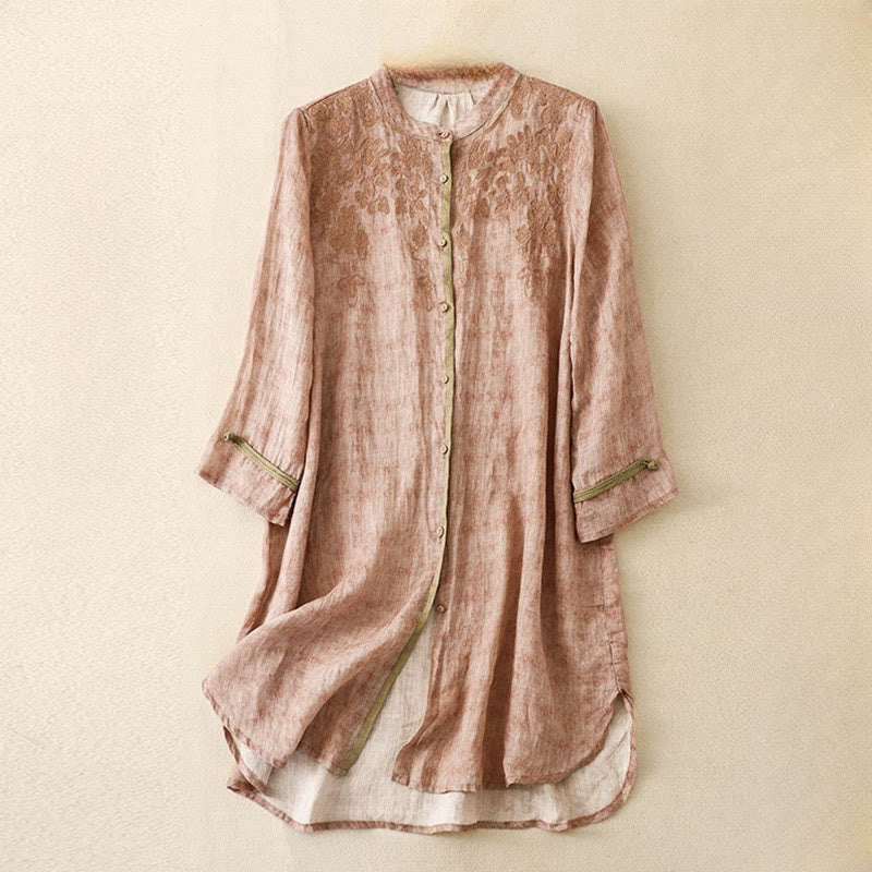 Vestido midi de acrílico con mangas tres cuartos y cuello alto bordado informal de verano con Buddha Stones - Rosa - US8-10，UK/AU12-14，EU40-42 (2XL) - image 18