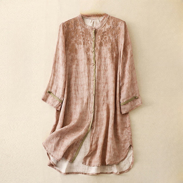 Vestido midi de acrílico con mangas tres cuartos y cuello alto bordado informal de verano con Buddha Stones - Rosa - US8-10，UK/AU12-14，EU40-42 (2XL) - image 18