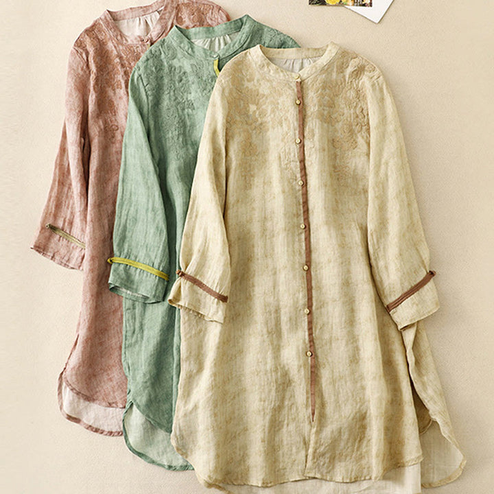 Vestido midi de acrílico con mangas tres cuartos y cuello alto bordado informal de verano con Buddha Stones - image 23