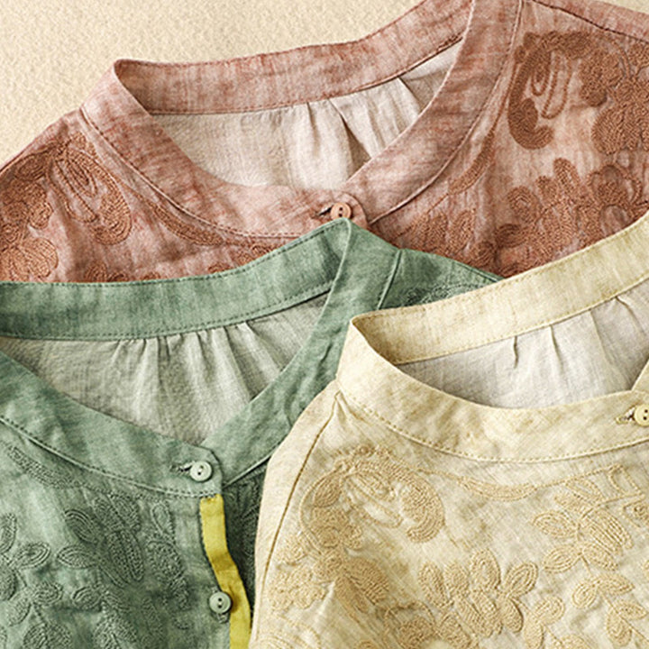 Vestido midi de acrílico con mangas tres cuartos y cuello alto bordado informal de verano con Buddha Stones - image 24