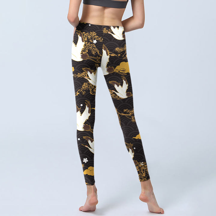 Leggings de yoga para mujer con estampado de Buddha Stones, nube dorada, rama de pino, grulla y ondas - image 6