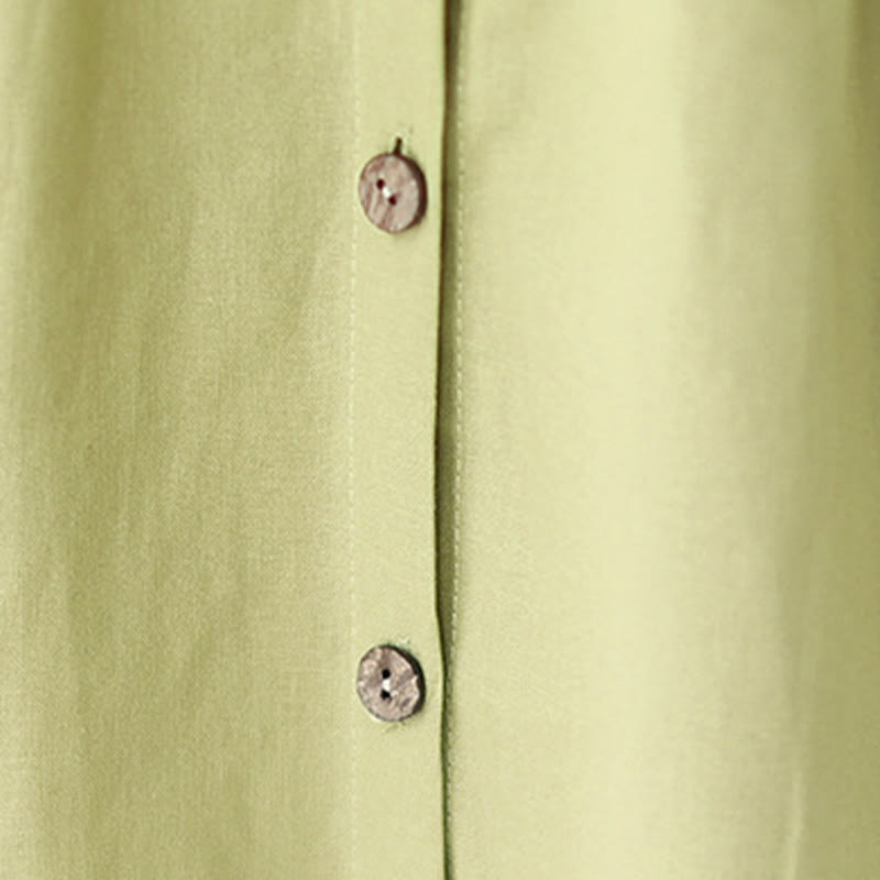 Vestido midi informal de verano con botones lisos y cuello alto, manga tres cuartos, acrílico, con bolsillos y diseño de Buddha Stones - image 7