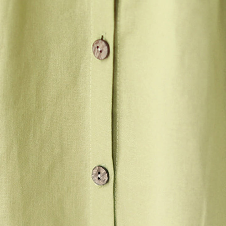 Vestido midi informal de verano con botones lisos y cuello alto, manga tres cuartos, acrílico, con bolsillos y diseño de Buddha Stones - image 7