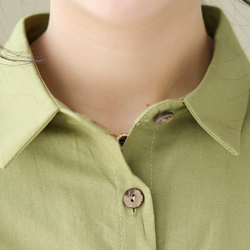 Vestido midi informal de verano con botones lisos y cuello alto, manga tres cuartos, acrílico, con bolsillos y diseño de Buddha Stones - image 6