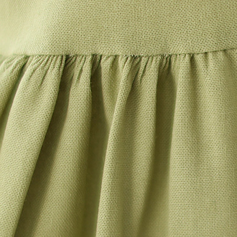 Vestido midi informal de verano con botones lisos y cuello alto, manga tres cuartos, acrílico, con bolsillos y diseño de Buddha Stones