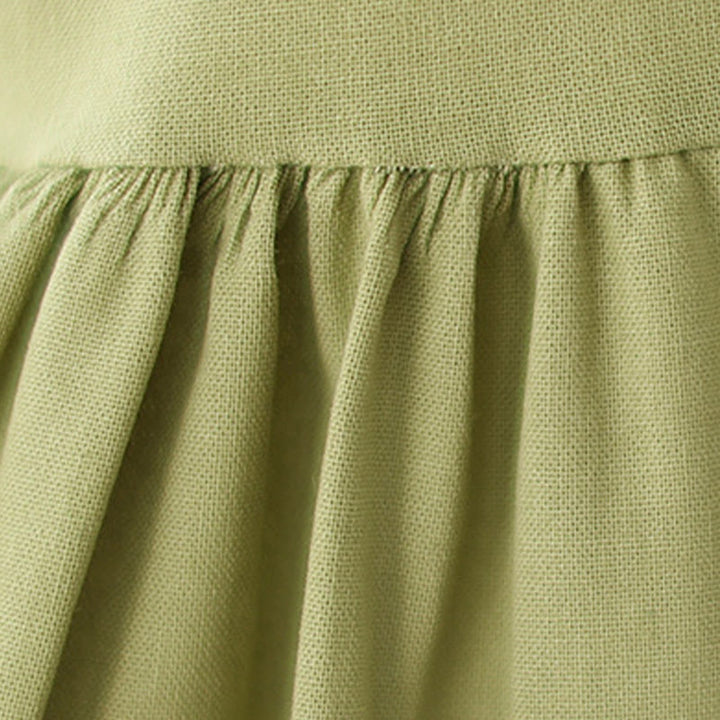 Vestido midi informal de verano con botones lisos y cuello alto, manga tres cuartos, acrílico, con bolsillos y diseño de Buddha Stones