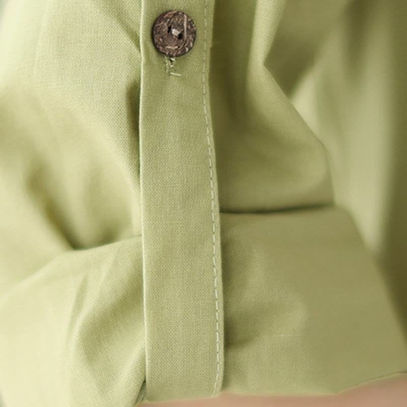 Vestido midi informal de verano con botones lisos y cuello alto, manga tres cuartos, acrílico, con bolsillos y diseño de Buddha Stones - image 8