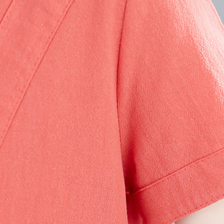 Vestido midi informal de verano con cuello redondo, manga corta, de lino y algodón, con cordones y bolsillos , de Buddha Stones - image 15