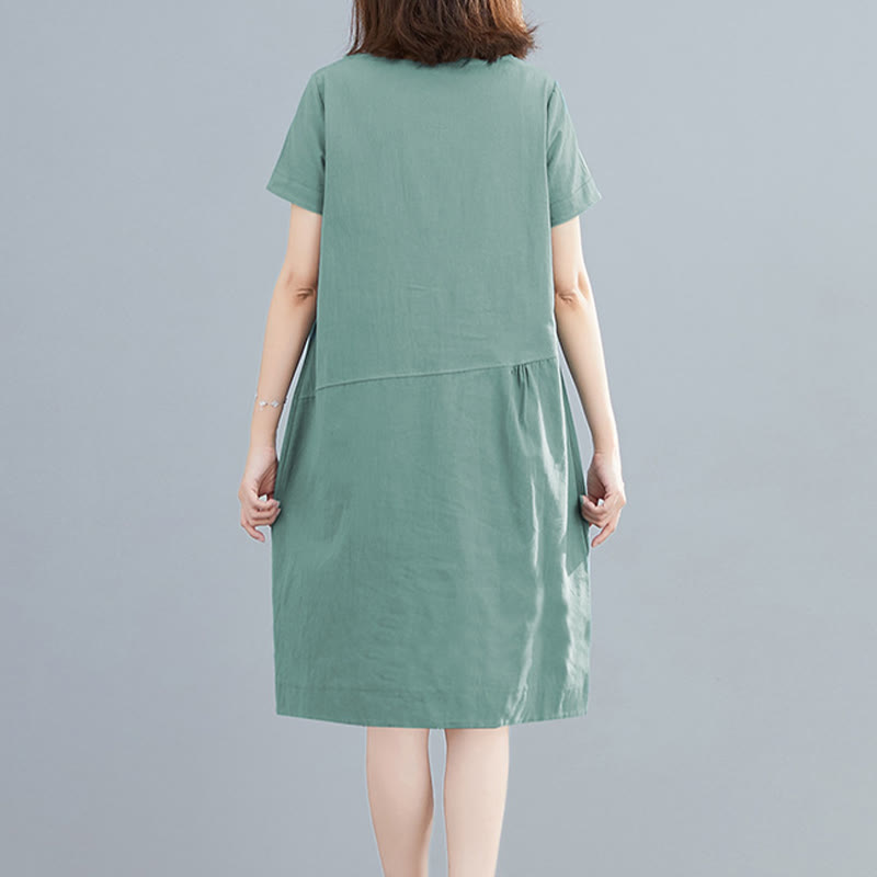 Vestido midi informal de verano con cuello redondo, manga corta, de lino y algodón, con cordones y bolsillos , de Buddha Stones - image 19