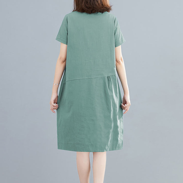 Vestido midi informal de verano con cuello redondo, manga corta, de lino y algodón, con cordones y bolsillos , de Buddha Stones - image 19