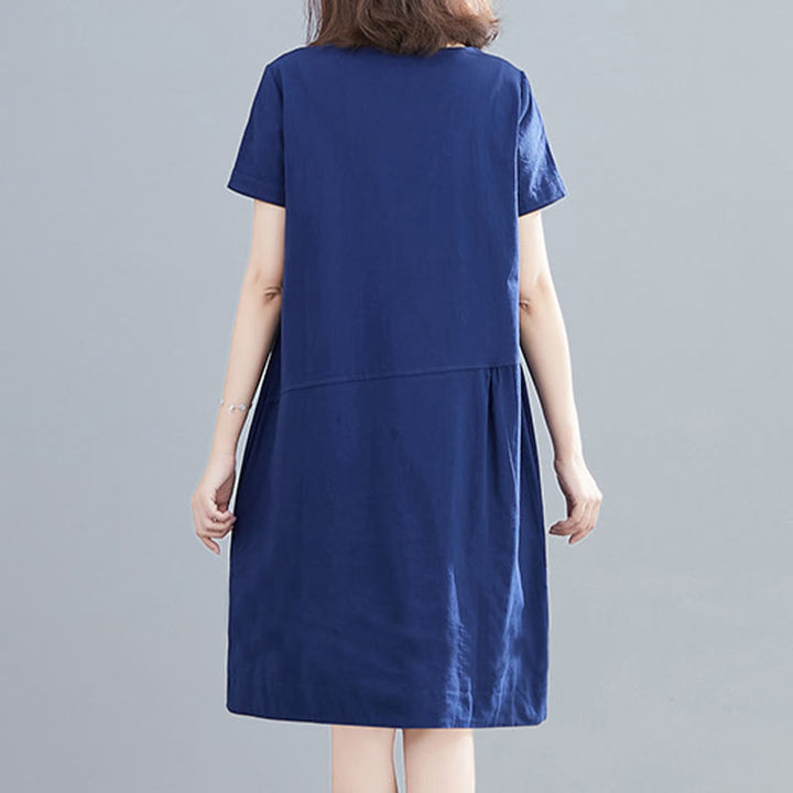 Vestido midi informal de verano con cuello redondo, manga corta, de lino y algodón, con cordones y bolsillos , de Buddha Stones - image 24