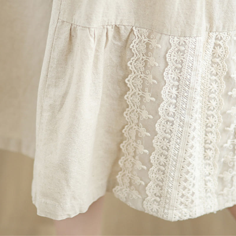 Pantalones casuales de lino y algodón con encaje liso y bolsillos para mujer de Buddha Stones - image 9