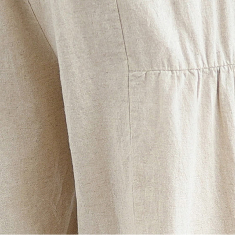 Pantalones casuales de lino y algodón con encaje liso y bolsillos para mujer de Buddha Stones - image 8