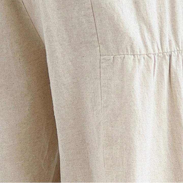 Pantalones casuales de lino y algodón con encaje liso y bolsillos para mujer de Buddha Stones - image 8