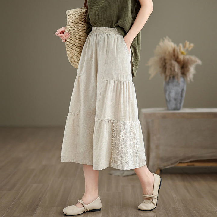 Pantalones cortos de mujer de algodón con estampado de Buddha Stones, encaje liso y pernera ancha, con bolsillos. - image 2